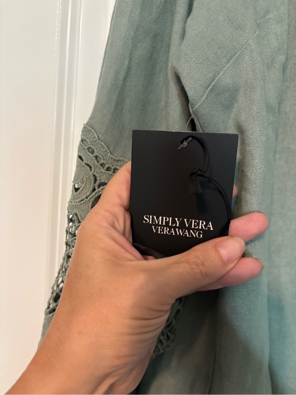 Simply Vera Wang Vince Camuto Sage Green Linen Button Front Blouse Large - Picture 5 of 11